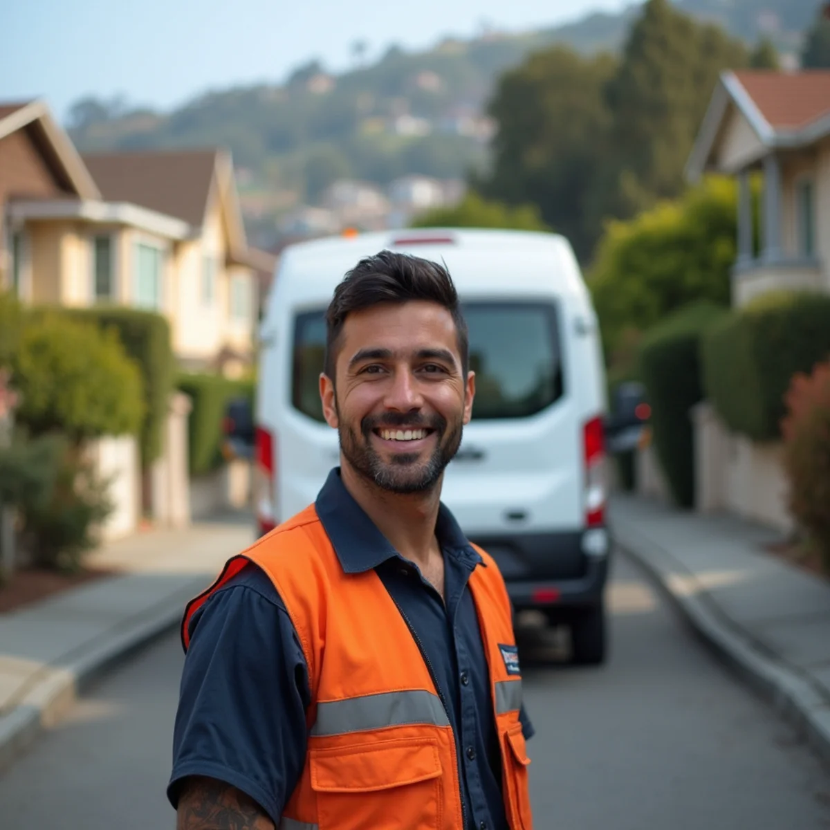 Water damage restoration technician at a hillside Belmont, CA home