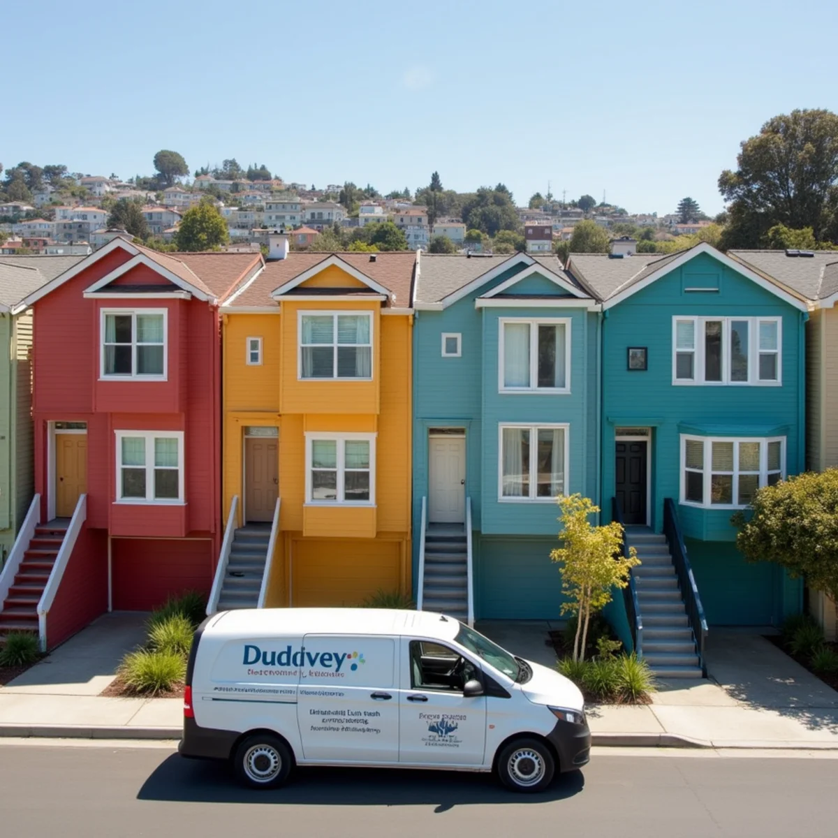 Rows of colorful Doelger “Little Boxes” homes in Westlake, Daly City