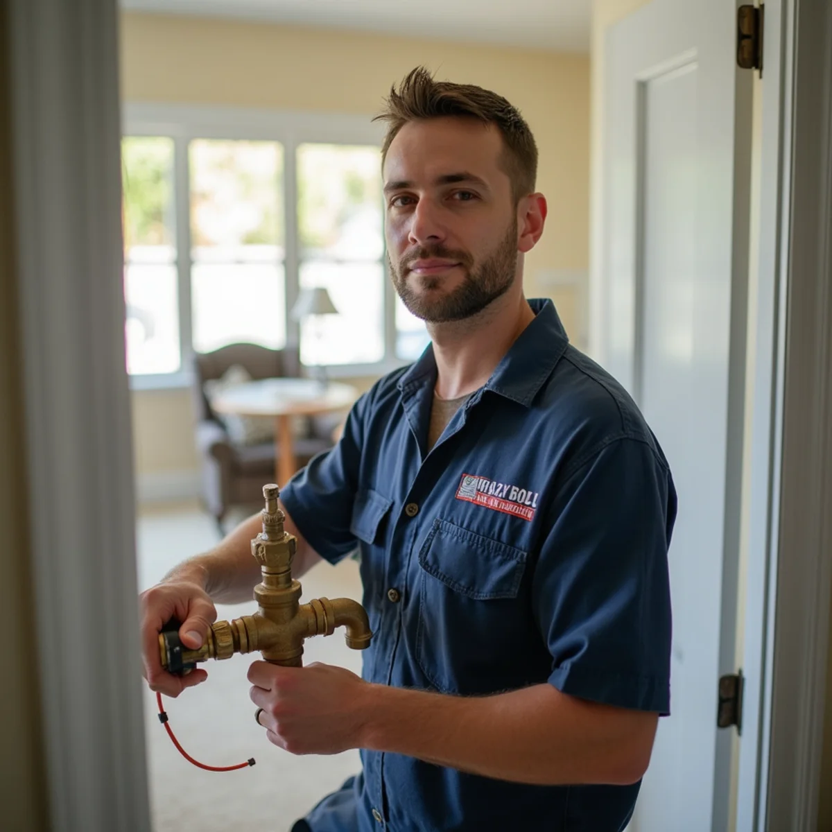 Homeowner shutting off a main water valve after water damage in a Daly City home