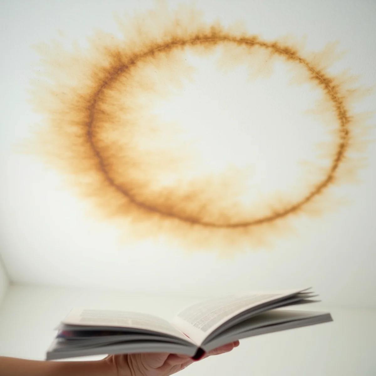 Yellow-brown water stain spreading on a ceiling