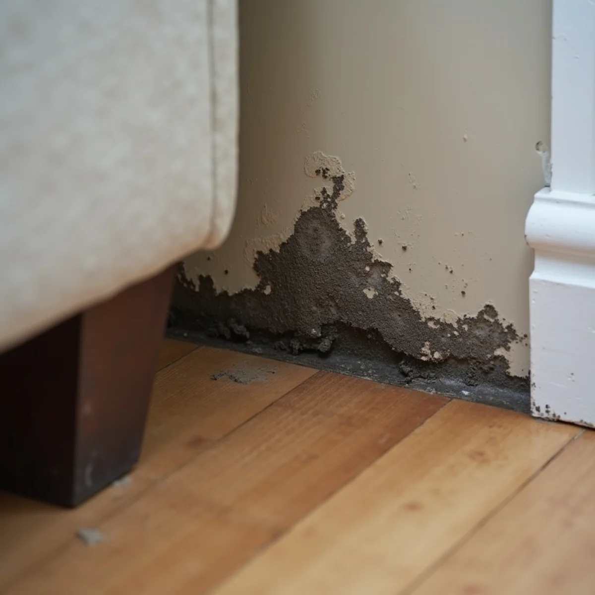 Patch of mold growth in a damp wall corner