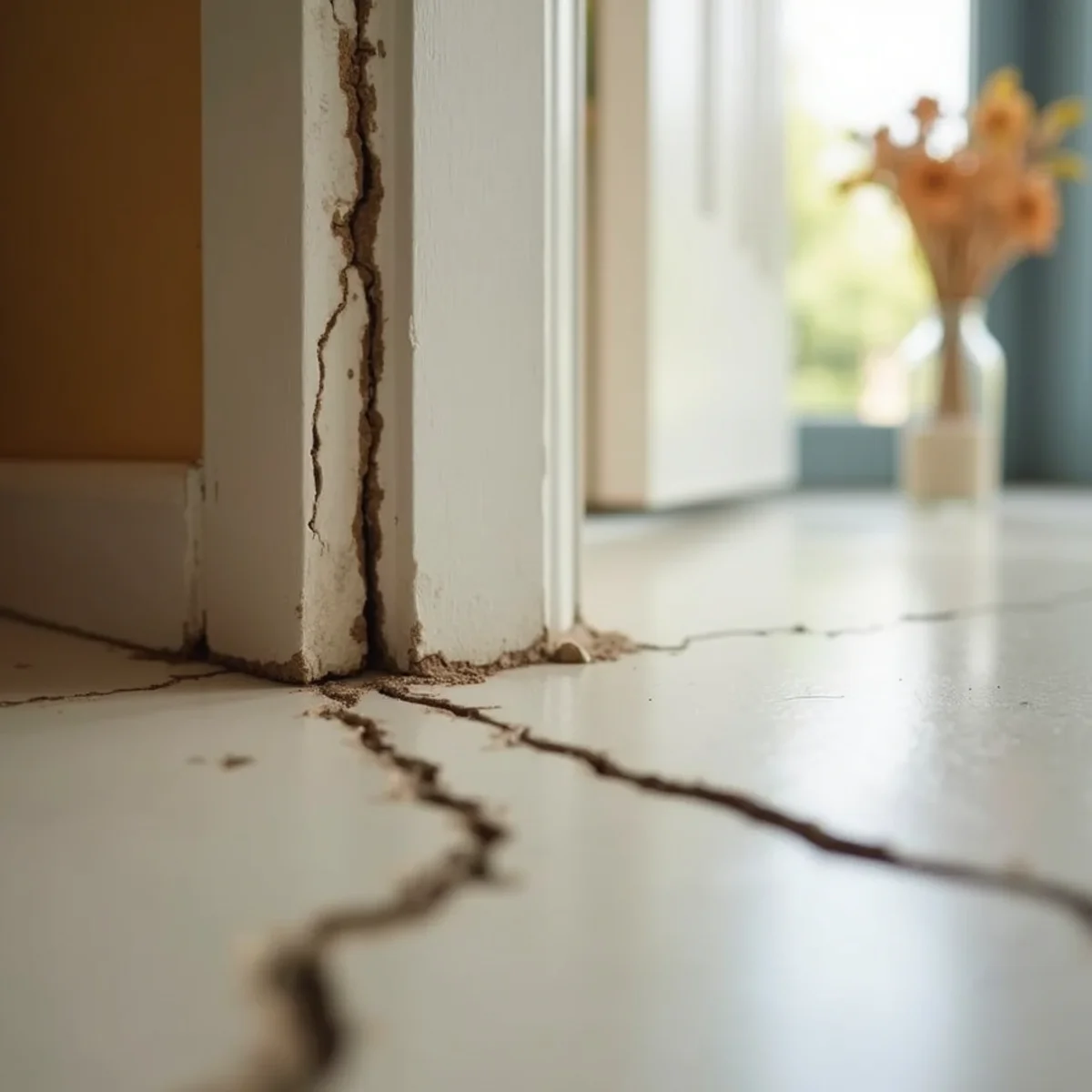 Hairline crack running along an interior wall