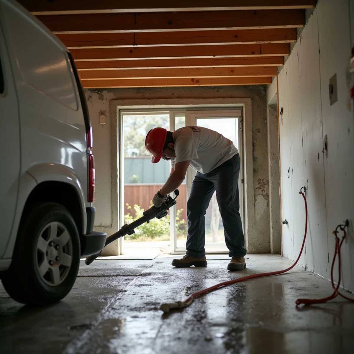 Crawl Space Water Removal & Drying in progress by an IICRC-certified technician in a Daly City, CA home
