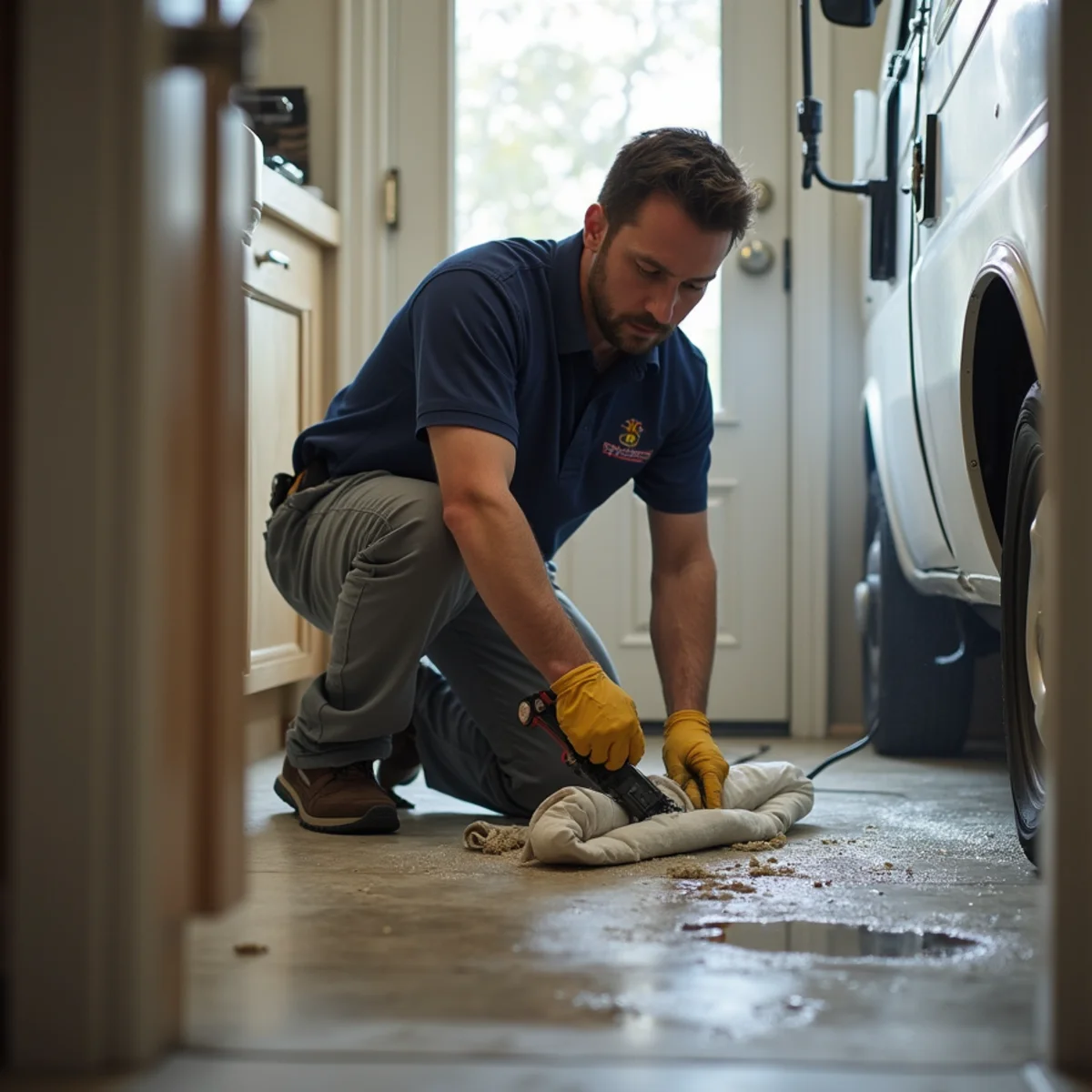 Dishwasher Leak Cleanup in progress by an IICRC-certified technician in a Daly City, CA home