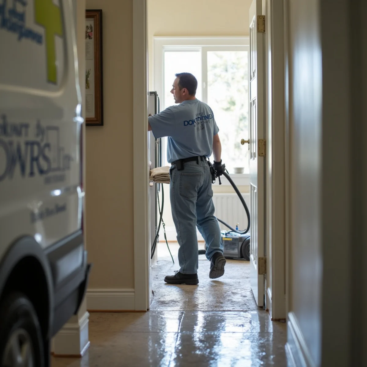 Emergency Water Removal in progress by an IICRC-certified technician in a Daly City, CA home