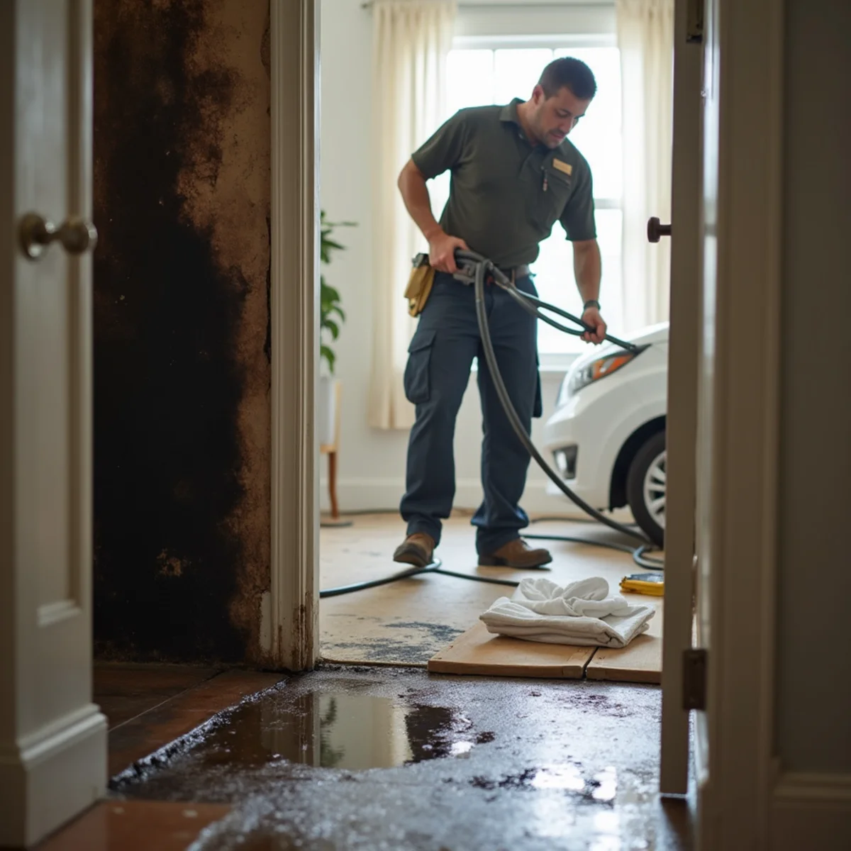Fire & Smoke Damage Restoration in progress by an IICRC-certified technician in a Daly City, CA home