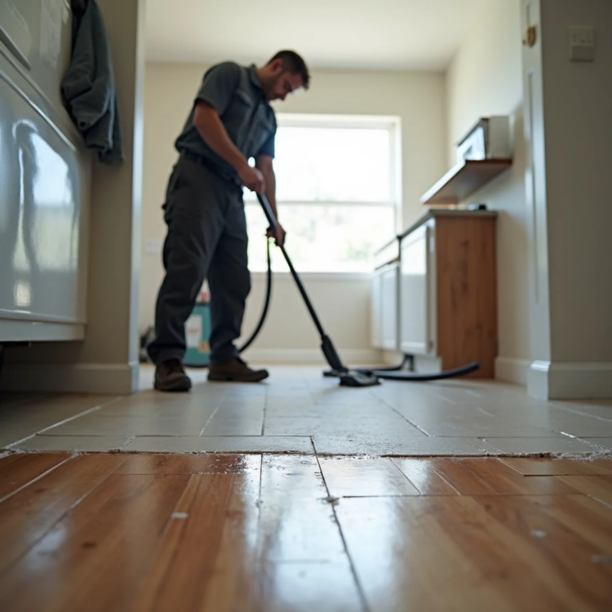 Laminate & Tile Floor Water Damage in progress by an IICRC-certified technician in a Daly City, CA home