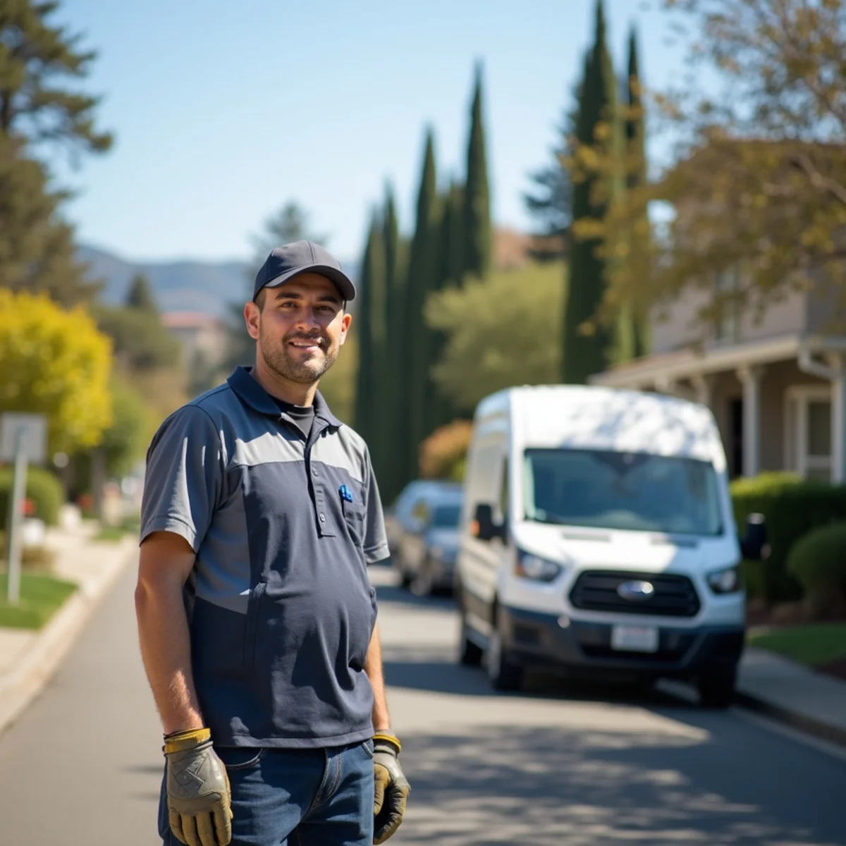Water damage restoration technician at a Hillsborough, CA estate home