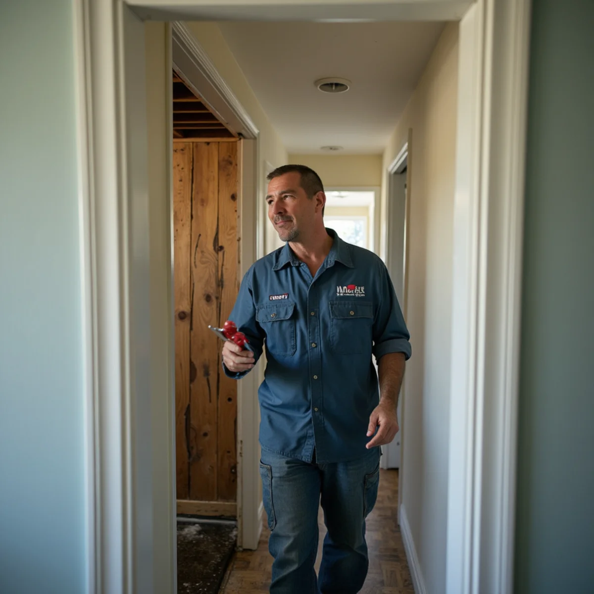 Water damage from an HVAC condensation leak in a Daly City closet