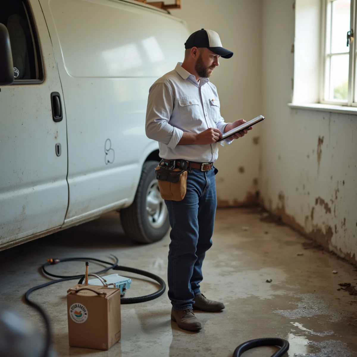 Estimator documenting water damage for an insurance claim in Daly City