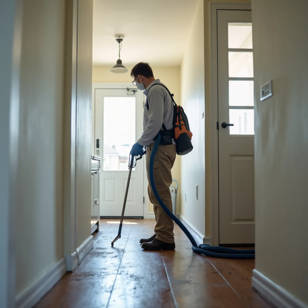 Technician applying antimicrobial disinfection in a Daly City property