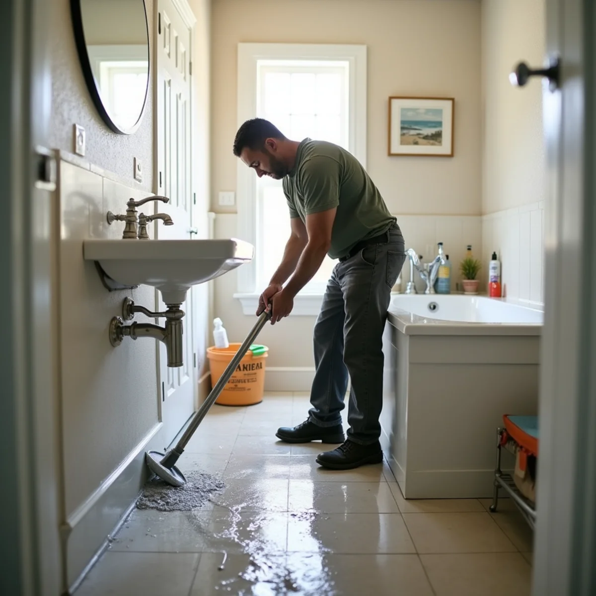 Cleanup of water from a sink and bathtub overflow in a Daly City bathroom