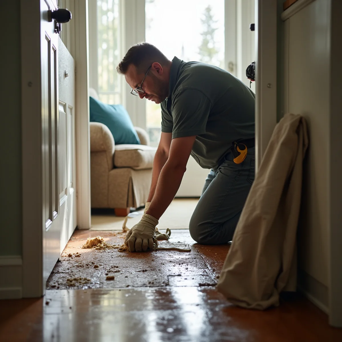 Sump Pump Failure Cleanup in progress by an IICRC-certified technician in a Daly City, CA home