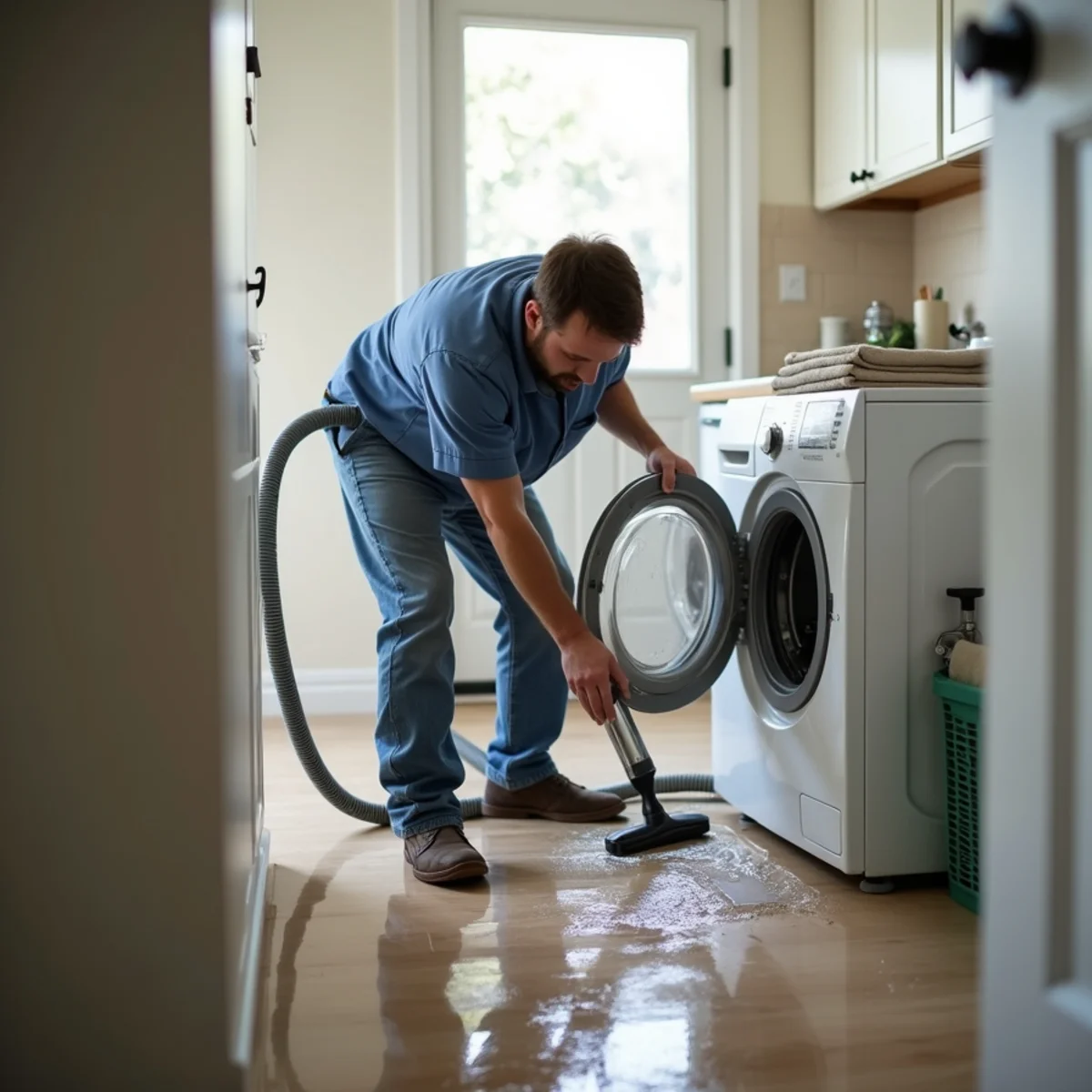 Washing Machine Overflow Cleanup in progress by an IICRC-certified technician in a Daly City, CA home