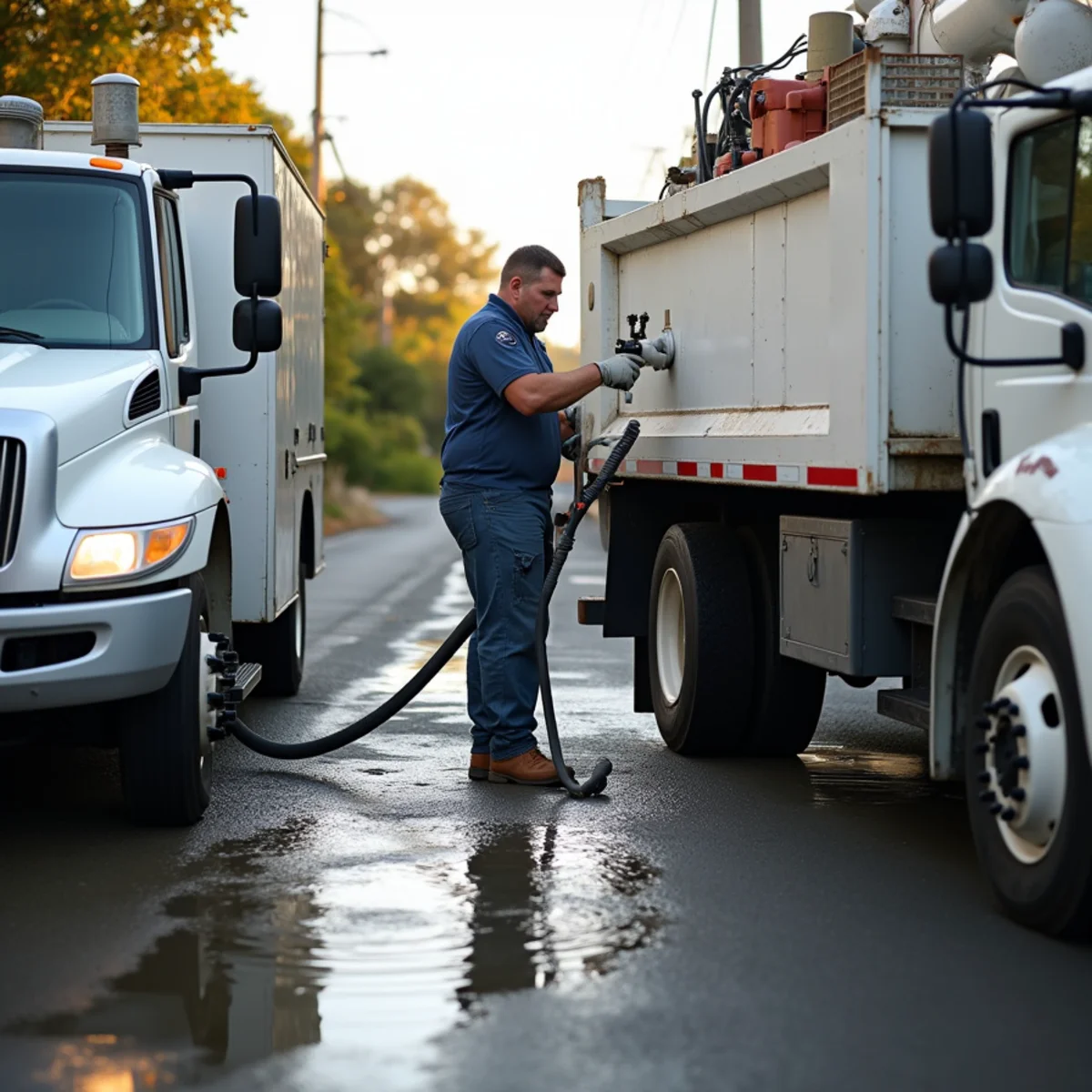 Technician extracting standing water with a truck-mounted pump in Daly City, CA